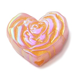 Непрозрачная акриловая бусина в форме сердца из металла с розой, украшения из бисера своими руками, розовые, 19.5x23x9.5 мм, отверстие : 3.5 мм