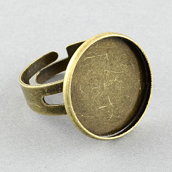 Brass Pad Ring Settings, Adjustable, Flat Round, Antique Bronze, 18mm, flat round: 21mm, Tray: 20mm