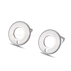 Accessoires de puces d'oreilles en 304 acier inoxydable, donut, couleur inoxydable, 10.3mm, Trou: 1.3mm, pin: 0.7 mm