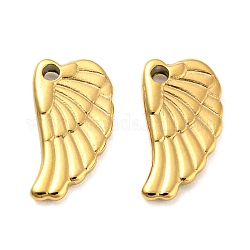 304 Stainless Steel Charms, Wing Charm, Real 18K Gold Plated, 13x6.5x1.5mm, Hole: 1mm