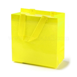 Sacchetti regalo pieghevoli riutilizzabili in tessuto non tessuto con manico, borsa della spesa portatile impermeabile per confezioni regalo, rettangolo, giallo, 11x21.5x22.5cm, piega: 28x21.5x0.1 cm