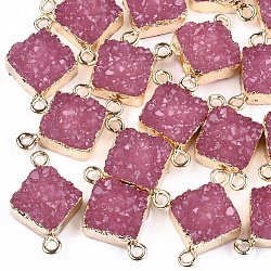 Electroplate Druzy Resin Links connectors, with Iron Findings, Rhombus, Light Gold, Pale Violet Red, 22~23x15x7mm, Hole: 1mm