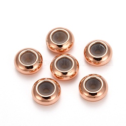 Perline in ottone, con gomma all'interno, perle scorrevoli, branelli del tappo, rondelle, oro roso, 7x3.5mm, Foro: 2 mm