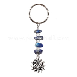 Tibetan style alloy keychain, mit natürlichen Lapislazuli-Perlen und gespaltenen Schlüsselringen aus Eisen, Böser Blick mit Sonne, Sonne, 6.7 cm, Sonne: 45x15x6 mm