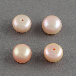 Grade AAAA Natural Cultured Freshwater Pearl Beads, Half Drilled, Flat Round, Navajo White, 10~10.5x7.5mm, Half Hole: 1mm