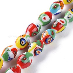 Handmade Lampwork Beads Strands, Oval with Flower Pattern, Colorful, 15x11mm, Hole: 1.2mm, about 23pcs/Strand, 14.17''(36cm)