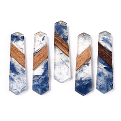 Pendenti in resina trasparente e legno di noce, ciondoli esagonali, blu royal, 49x12x3.5mm, Foro: 2 mm