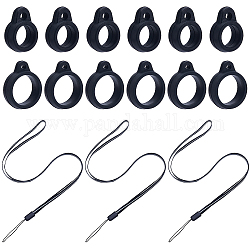 GORGECRAFT 32PCS Black Necklace Lanyard Set Including 16PCS 8/13mm Inner Diameter Nonslip Rubber Rings Loop 16PCS Loss-Proof Pendant Lanyard String Holder for Pens Protective Keychains