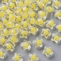 Abalorios de acrílico transparentes, talón en grano, facetados, estrella, amarillo, 10.5x11x7mm, agujero: 2 mm, aproximamente 1280 unidades / 500 g
