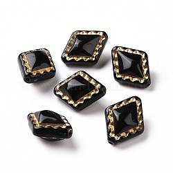 Plating Opaque Acrylic Beads, Golden Metal Enlaced, Rhombus, Black, 18x14x9~9.5mm, Hole: 1.5mm
