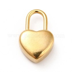 Placcatura ionica (ip) 304 ciondoli in acciaio inossidabile, lucchetto a cuore, vero placcato oro 18k, 18.5x12x6mm, Foro: 7.5x4.5 mm