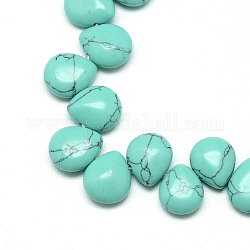 Dyed Synthetic Turquoise Gemstone Beads Strands, Top Drilled Beads, Teardrop, 12x9~10x5~6mm, Hole: 1mm, about 33pcs/strand, 9.84 inch