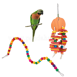 AHANDMAKER 2Pcs 2 Style Wood Parrot Chew Toy, with Iron and Cotton Rope, Mixed Color, 1pc/style