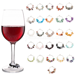 Globleland 1 set di ciondoli per bicchiere di vino con pietre preziose, con anelli di ottone, 30~34mm, 26 pc / set