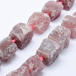 Chapelets de perles aux fraises en quartz naturel, pépites, 18~37x12~30mm, Trou: 2mm, Environ 16~17 pcs/chapelet, 16.5 pouce ~ 17.3 pouces (42~44 cm)