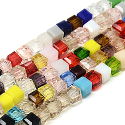 Sfaccettate perline cubo di vetro trasparente fili, colore misto, 7~8x7~8x7~8mm, Foro: 1.5 mm, circa 100pcs/filo, 31.4 pollice