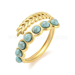 Anello a polsino aperto con perline turchesi sintetiche, 304 anello cavo in acciaio inossidabile, oro, diametro interno: 18mm