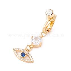 Evil Eye Cubic Zirconia Charm Belly Ring, Clip On Navel Ring, Non Piercing Jewelry for Women, Golden, Blue, 40mm