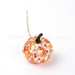Décorations de pendentif en tissu, avec corde de chanvre et rempli de mousse, thème d'automne, citrouille avec motif, orange, 110mm