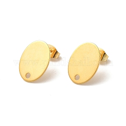 201 Stainless Steel Stud Earring Findings, with 304 Stainless Steel Pin & Hole & Friction Ear Nuts, Oval, Real 24K Gold Plated, 15x11mm, Hole: 1.8mm, Pin: 0.7mm