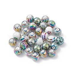 Undurchsichtige Glasperlen, rund mit galvanisiertem Mischmuster, Farbig, 10x9.5 mm, Bohrung: 1.5 mm
