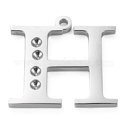 304 Stainless Steel Letter Pendant Rhinestone Settings, Stainless Steel Color, Letter.H, H: 15x16x1.5mm, Hole: 1.2mm, Fit for 1.6mm rhinestone