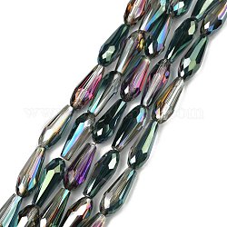 Chapelets de perles en verre électroplaqué, demi-plaqué, facette, larme, arc-en-ciel plaqué, 15x6mm, Trou: 1mm, Environ 50 pcs/chapelet, 28.3 pouce (72 cm)