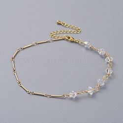 Bicone Austrian Crystal Anklets, with Real 18K Gold Plated Brass Bar Link Chains, Brass Chain Extender and Lobster Claw Clasps, Clear AB, 8-5/8 inch(22cm)