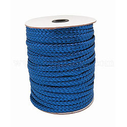 Шнур из искусственной кожи, плетеный, светло-синий, Размер : шириной около 6 мм , толстый 2.4 мм , около 100 м / рулон