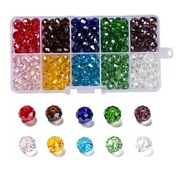 Electroplate Glass Beads, Pearl Luster Plated, Faceted, Rondelle, Mixed Color, 8x6mm, Hole: 1mm, 10 colors, 30pcs/color, 300pcs/box