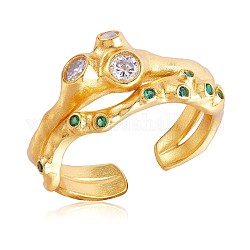 925 offener Manschettenring aus Sterlingsilber, Gothic-Ring mit Zirkonia für Damen, golden, uns Größe 6 1/2 (16.9mm)