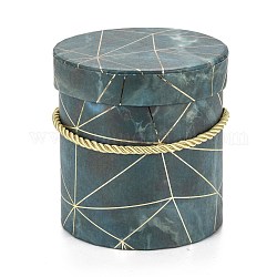 Cajas de flores de papel de patrón de textura de mármol, con asas de cuerda, para el embalaje de regalo, columna, azul pizarra oscuro, 10.1x10.6 cm