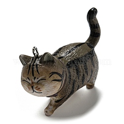 かわいいプラスチックペンダント  プラチナトーンのアイアンループ付き  猫のチャーム  ブラック  42x46x20mm  穴：2mm