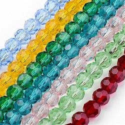 Hilos de cuentas de vidrio transparente, imitar cristal austriaco, facetas (32 facetas), redondo, color mezclado, 6mm, agujero: 1 mm, aproximamente 96~98 pcs / cadena, 20~21 pulgada