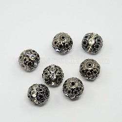 Латунные бусины со стразами , класс А, металлический черный, круглые, кристалл, 12 мм диаметром, отверстие : 1.5 мм