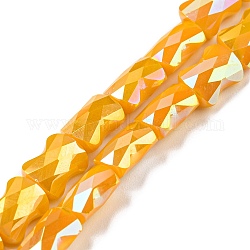 Ab färben Sie überzogene Glasperlen Stränge, facettierter Bambusstab, orange, 8x6x4~4.5 mm, Bohrung: 1.2 mm, ca. 70 Stk. / Strang, 21.57'' (54.8 cm)