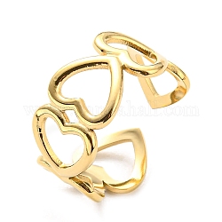 304 anneau de manchette ouvert en acier inoxydable pour femme, coeur creux, véritable 14k plaqué or, nous taille 7 1/4 (17.5mm)