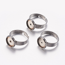 Componentes de anillos de dedo de 201 acero inoxidable ajustables, fornituras base de anillo almohadilla, plano y redondo, color acero inoxidable, Bandeja: 10 mm, tamaño de 7, 17mm