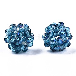 Runde gewebte Perlen aus transparentem Galvanikglas, Cluster-Perlen, ab Farbe plattiert, facettiert, marineblau, 12~13 mm, Bohrung: 1.5 mm, Perlen: 3.5x2.5 mm