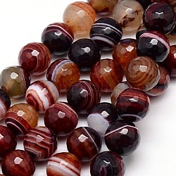 Natural Striped Agate/Banded Agate Beads Strands, Faceted, Dyed, Round, 12mm, Hole: 1.2mm