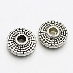 Séparateurs perles en alliage de style tibétain, plat rond, argent antique, 8x3mm, Trou: 2mm