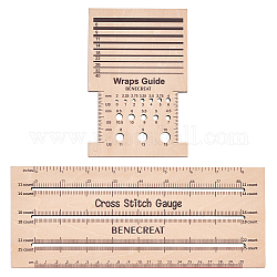 Juego de herramientas de medición de tejido de madera, guía de envolturas y calibre de punto de cruz, burlywood, 9.95~14.95x10~25x0.5 cm, 2 PC / sistema