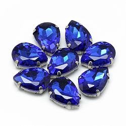Cose en el rhinestone, Enlaces multifilares, Diamantes de imitación de cristal, con ajustes de 201 punta de acero inoxidable, accesorios de prendas de vestir, facetados, lágrima, azul real, 18x13x6.5mm, agujero: 0.8~1 mm