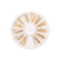 Alloy Cabochons, with ABS Plastic Imitation Pearl and Rhinestone, Nail Art Decoration Accessories, Strip, Golden, 12.5x3x2mm