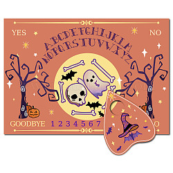 Ensemble de planches de divination à pendule en bois imprimé, tableau parlant rectangle, avec accessoires planchette, thème de l'Halloween, crane, 11.2~30x9~21x0.5 cm, 2 pièces / kit