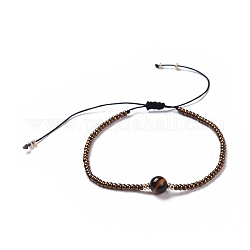 Nylon Thread Braided Beads Bracelets, with Seed Beads and Natural Tiger Eye, 1-3/4 inch~3-1/8 inch(4.5~8cm)