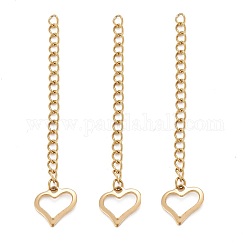 Ion Plating(IP) 304 Stainless Steel Chain Extender, with Heart Charms, Golden, 62~70mm, Ring: 4x3x0.5mm, Heart: 11x11x1mm.