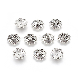 Tibetische Perlen Kappen & Kegel Perlen, cadmiumfrei und bleifrei, Blume, Antik Silber Farbe, 12x12x4 mm, Bohrung: 1.5 mm