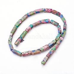 Natural Imperial Jasper Beads Strands, Dyed, Rectangle, Colorful, 13.5~14x4~4.5x4~4.5mm, Hole: 1mm, about 28pcs/strand, 15.15 inch(38.5cm)