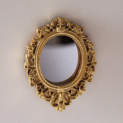 Miniatur-Retro-Spiegel aus geprägter Legierung, für Puppenhaus-Wanddekoration, Oval, golden, 72x55 mm